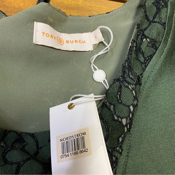 Tory Burch Women’s Mariana Dress Size 4 Lace Jacquard Douglas Fir Designer NWT - Picture 6 of 14
